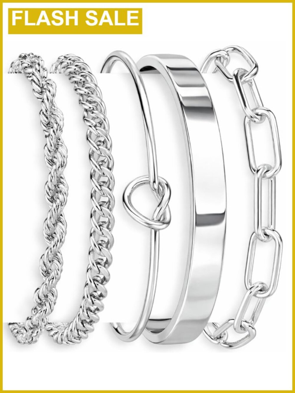 Sterling Silver Filled Cuff Bangle Bracelet Set Waterproof Non Tarnish for Women